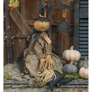 Arabella Cloth Witch Doll w Broom Primitive Halloween Country Farmhouse New